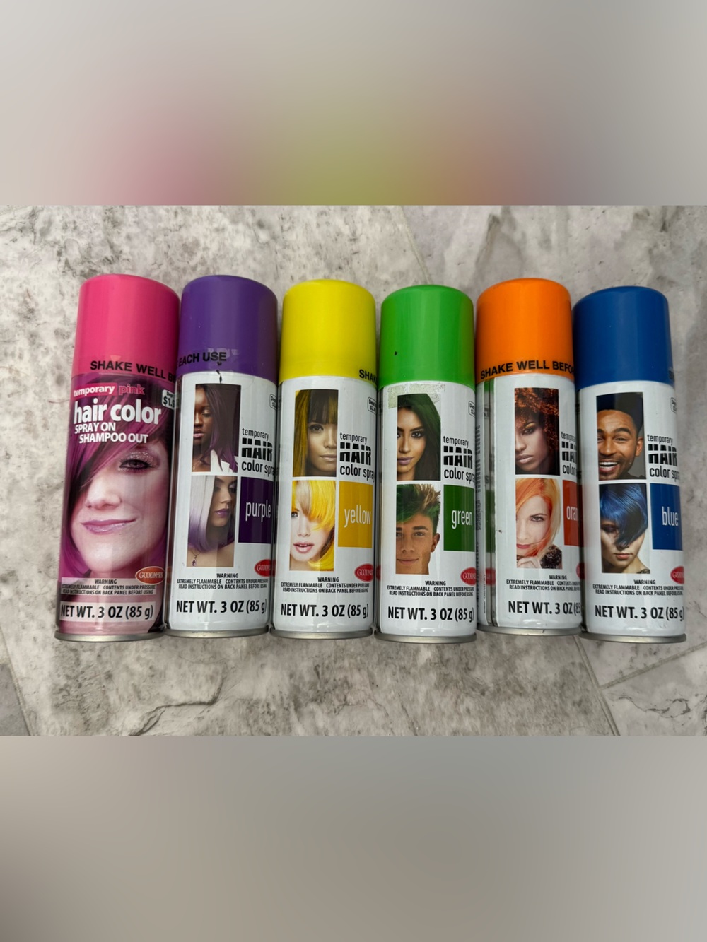 Temporary Hair Color Spray Set - Pink, Purple, Yellow, Green, Orange, Blue